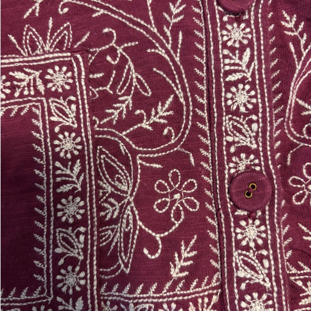 Soft Surroundings Burgundy Embroidered Button Up Hoodie Cotton Small 2EG93 - Picture 4 of 13